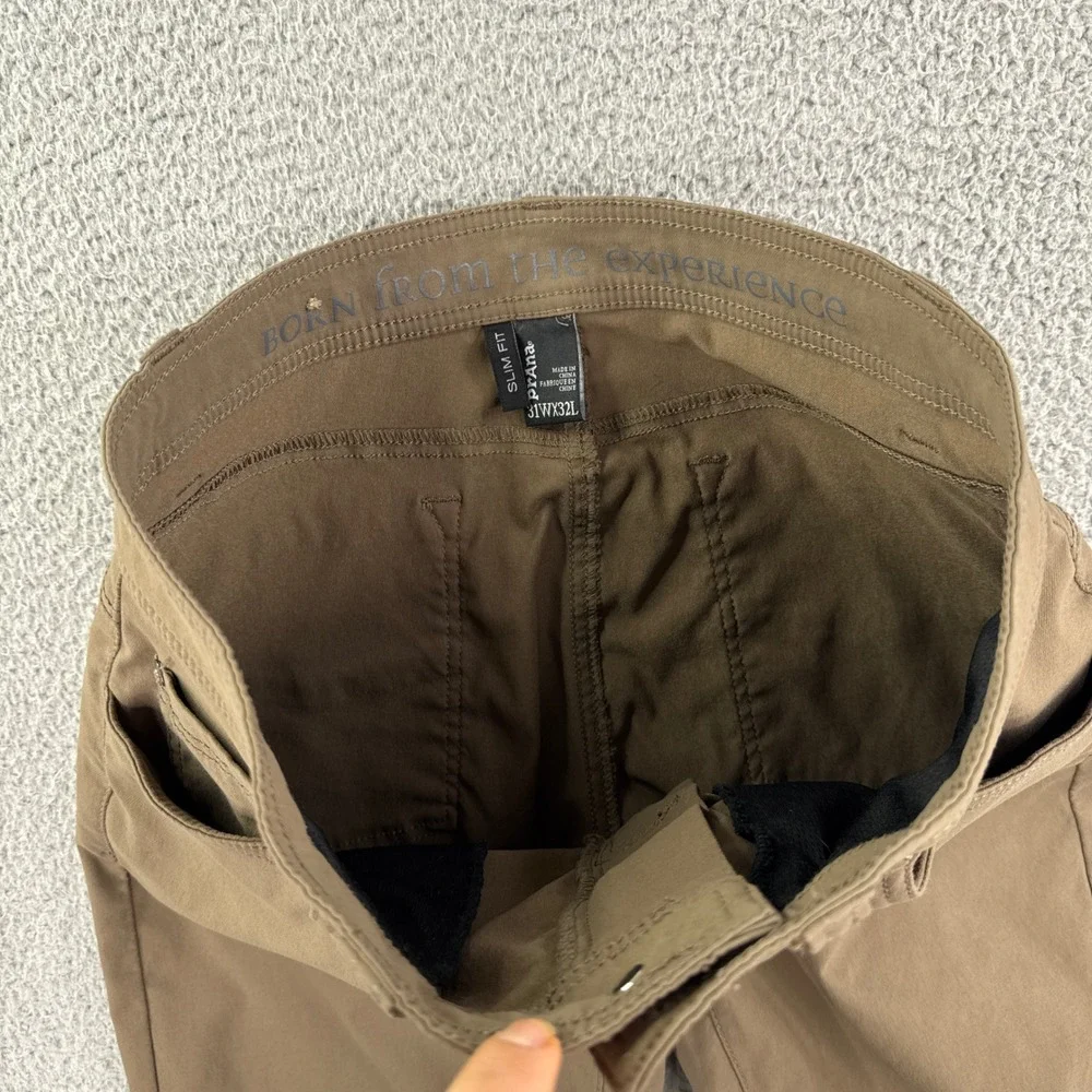 Prana Pants Mens 31x32 Fits 30x31 Khaki Nylon Stretch Travel Hiking Trousers